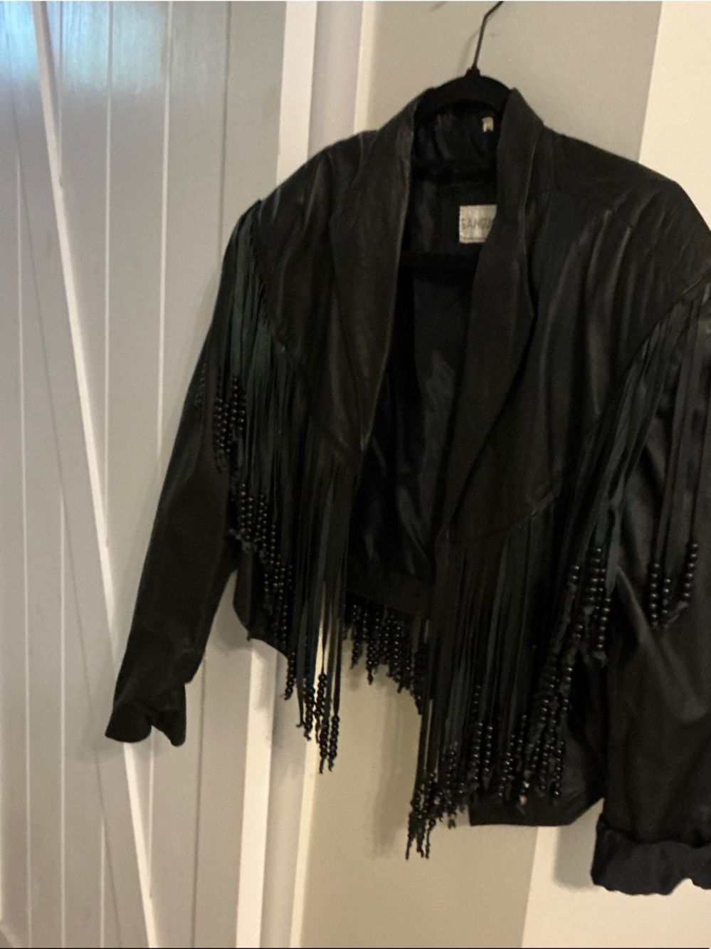 Black Beaded Fringe Leather Jacket